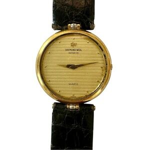 Vintage 80’s Raymond Weil Gold Case with Black Leather Strap